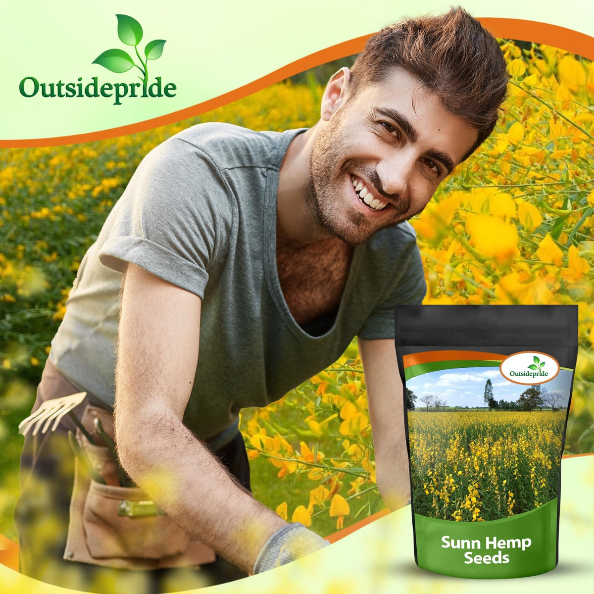 Outsidepride Sunn Hemp Seeds planting guide showing 6 inch row spacing