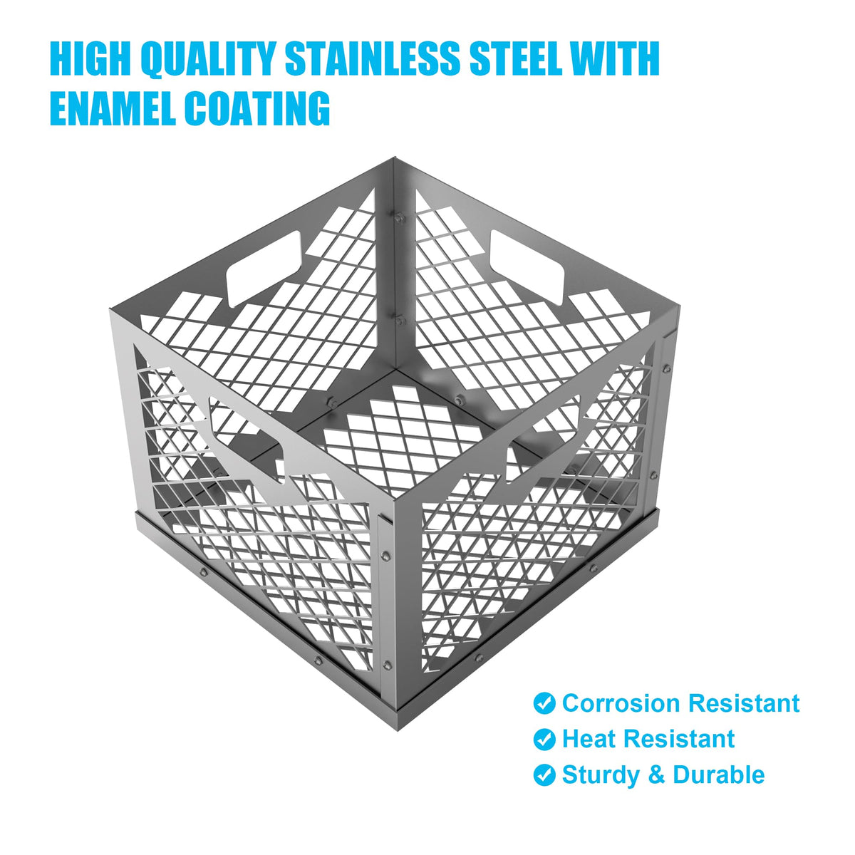 Outspark Charcoal Fire Box Basket diamond shaped holes promote efficient airflow for consistent temperatures.