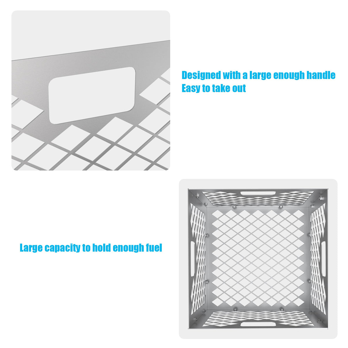 Outspark Charcoal Fire Box Basket extends burn time, supporting longer cooks with fewer refuels.