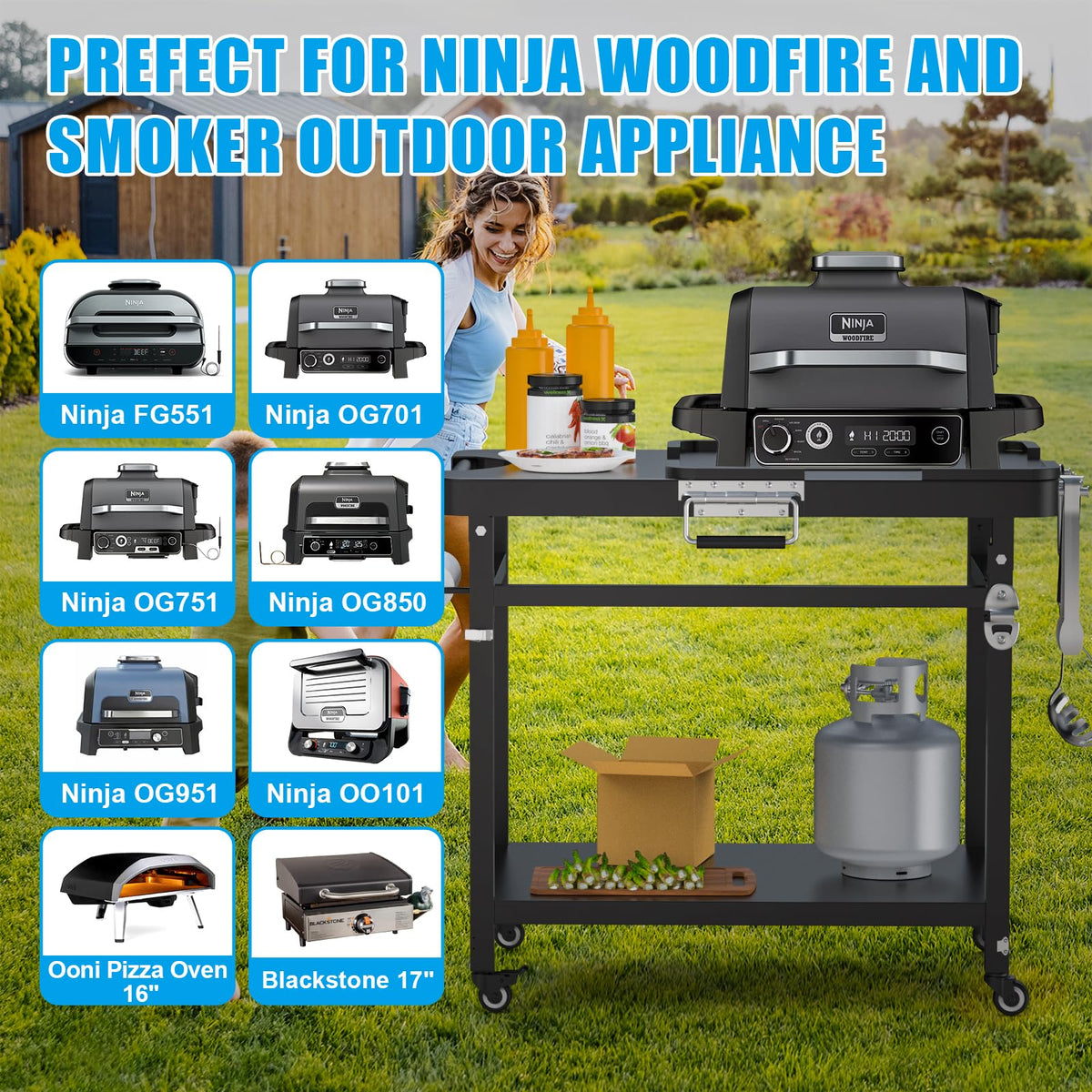 Outspark Grill Stand waterproof cover shields the grill during harsh weather.