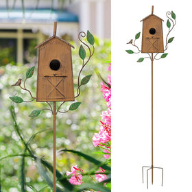 Outstaues 50-inch bird house with pole stands tall as a durable outdoor decor piece