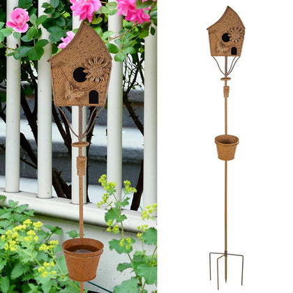 Outstaues 49-inch birdhouse with pole, cottage-style design inviting nesters.