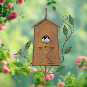 Outstaues brown metal bird house with rustproof coating for weather endurance