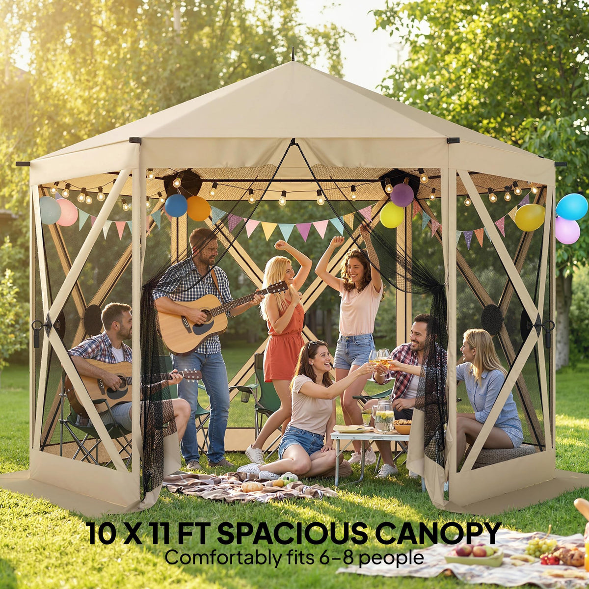 Outsunny 10x11 pop up gazebo roof highlights UPF30+ protection and rain resistance.