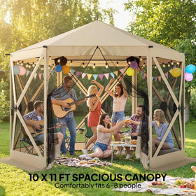 Outsunny 10x11 pop up gazebo roof highlights UPF30+ protection and rain resistance.