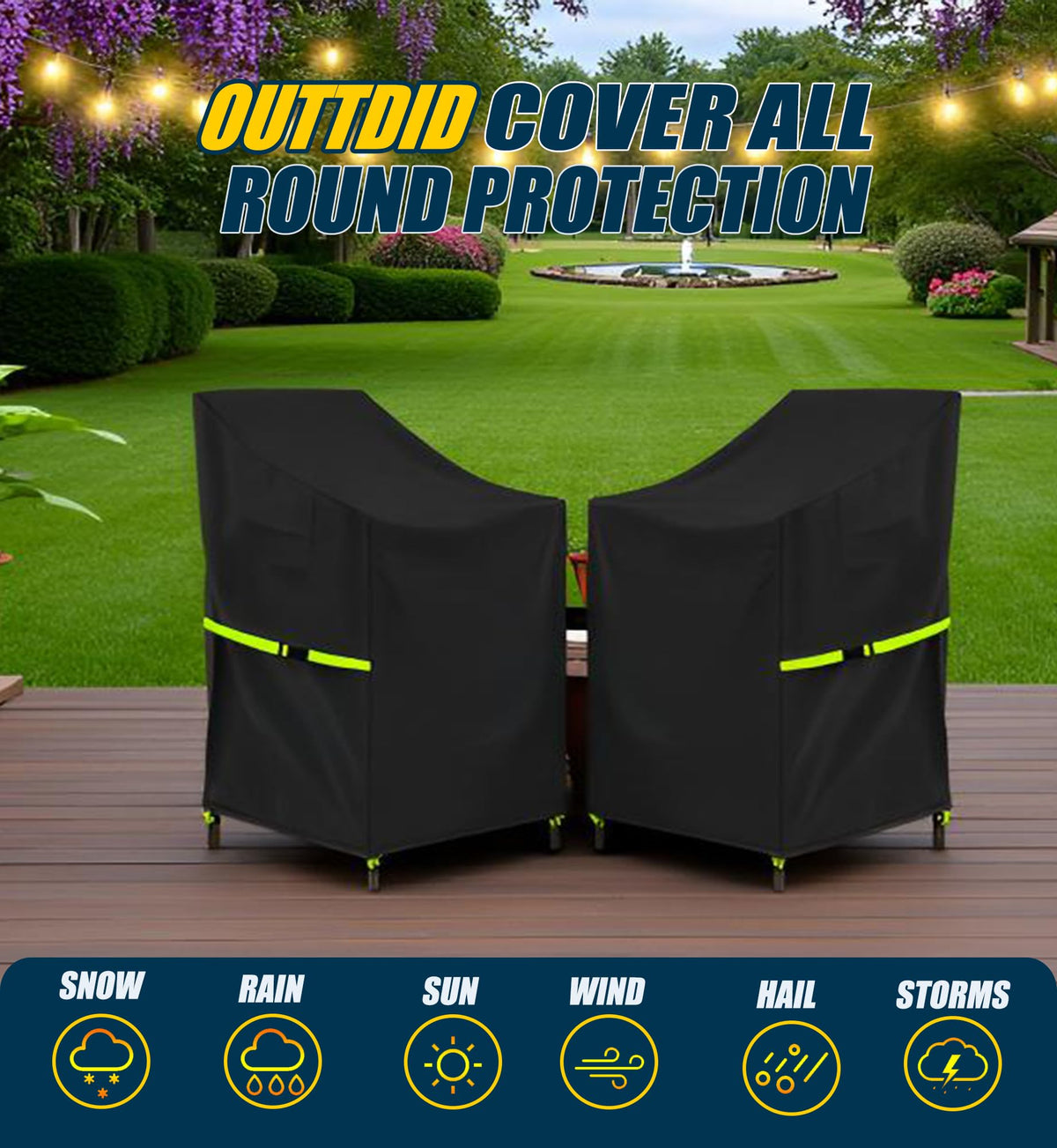 OUTTDID size fit 28x36x47 demonstrates coverage for 4–6 chairs