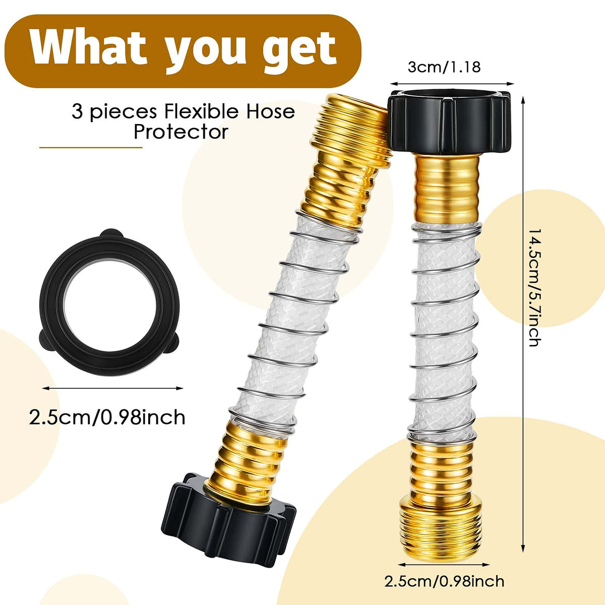 Outus 3-pack hose protectors close-up shows durable copper zinc alloy build.