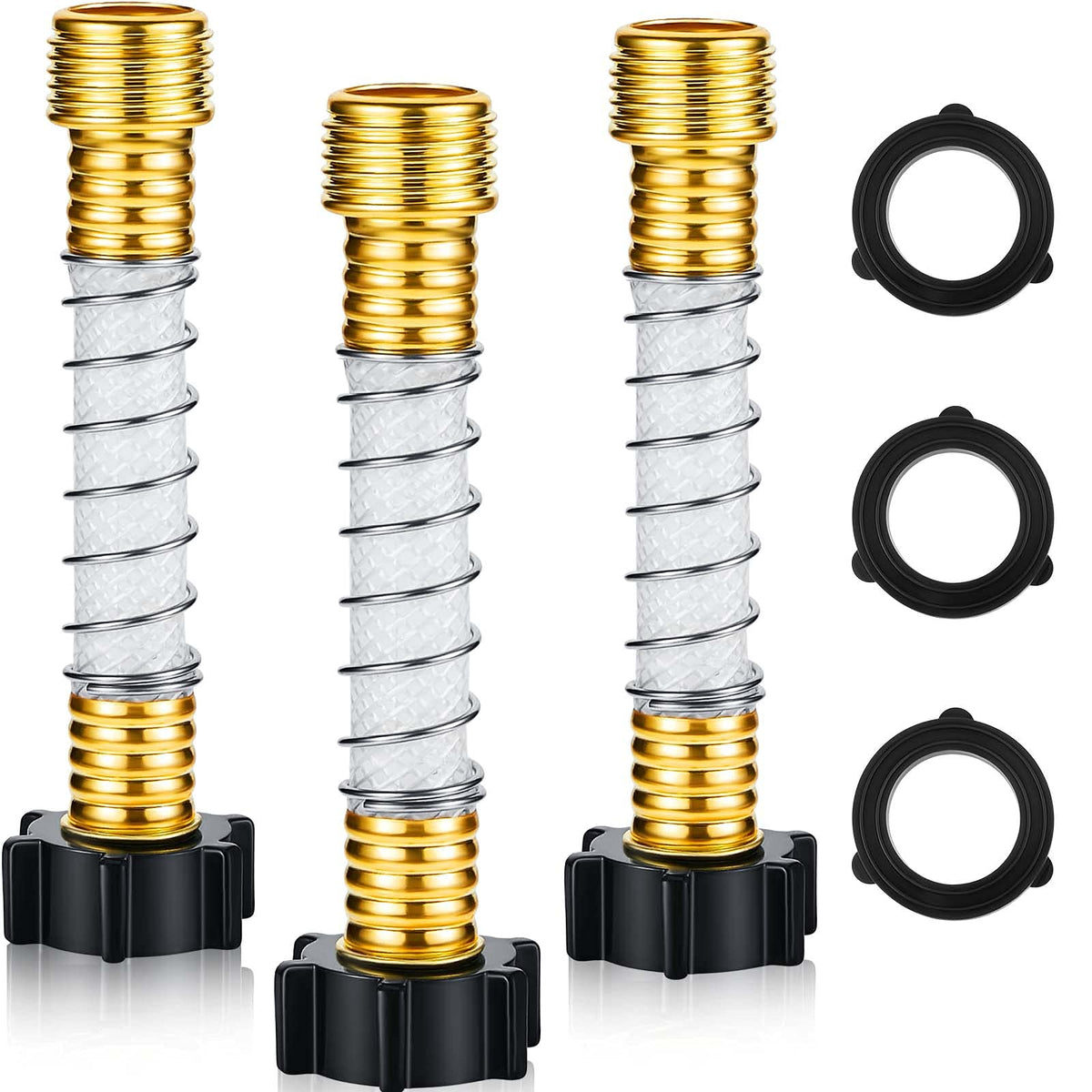 Outus hose protector coil spring assembly protects connections from kinks and strain.