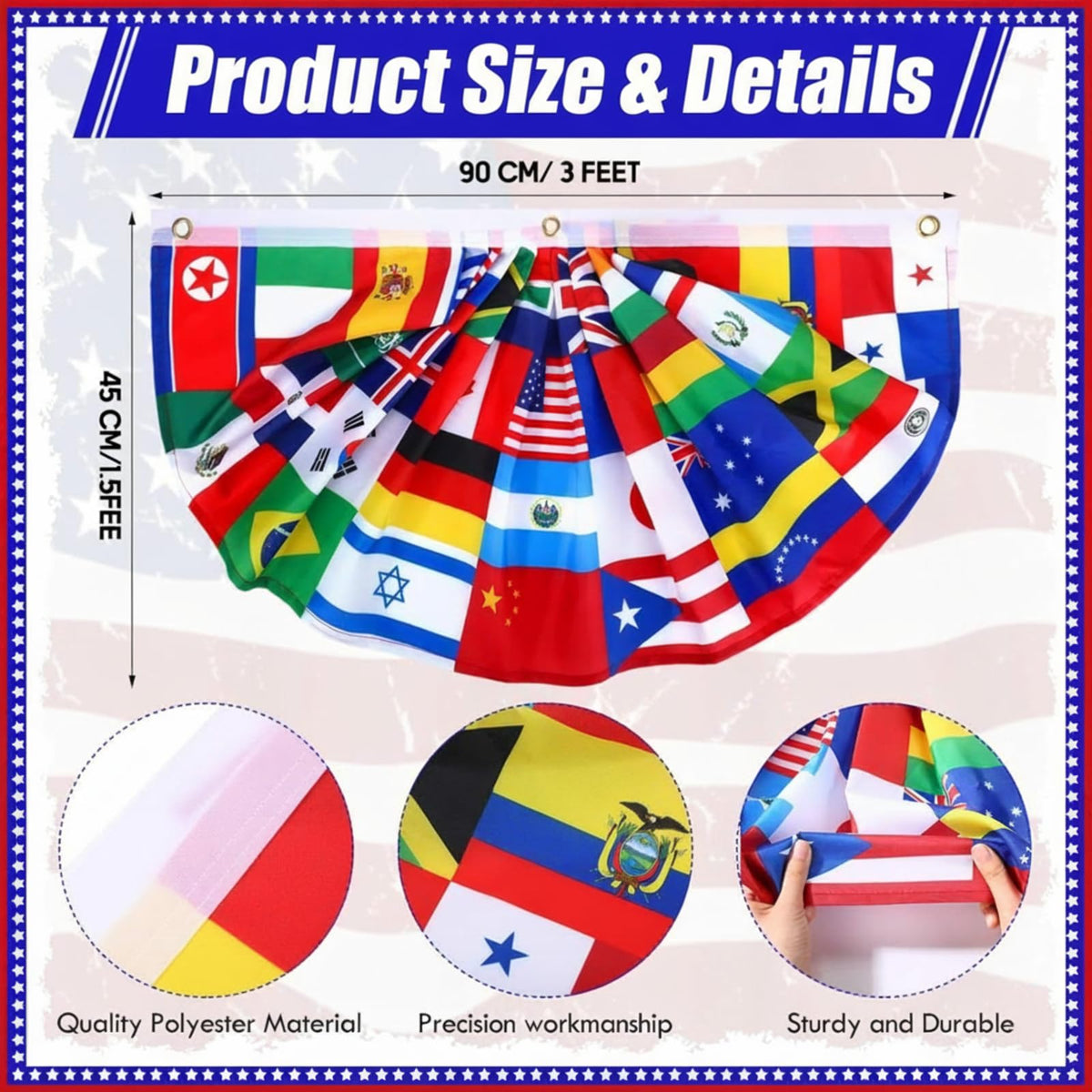 Outus pleated fan flags display 36-country design for gatherings.
