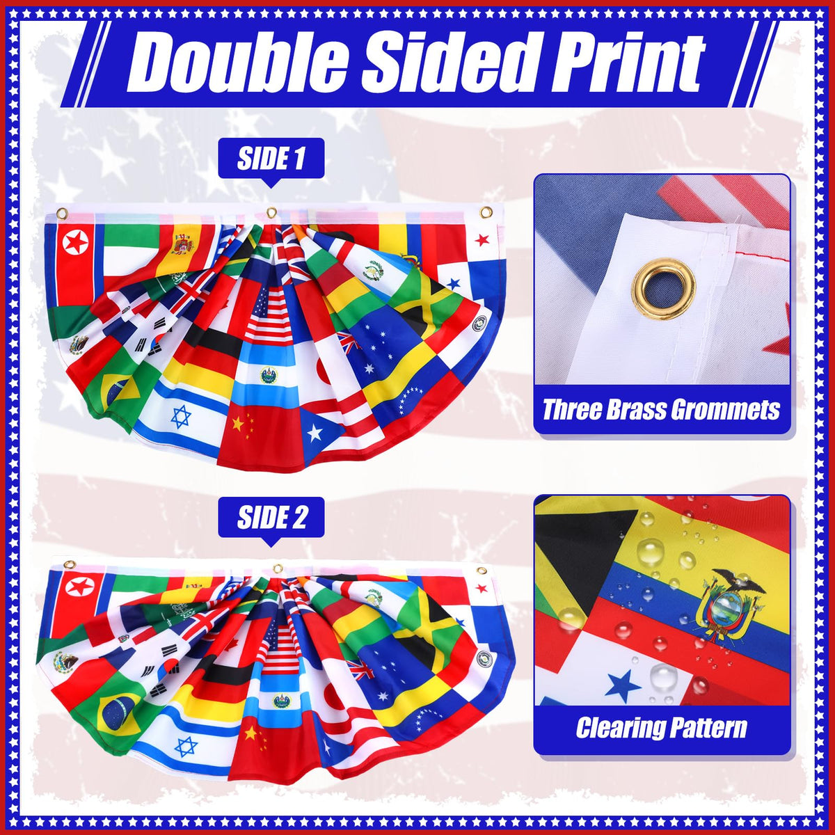 Outus polyester world flag decorations offer durable, reusable decor.