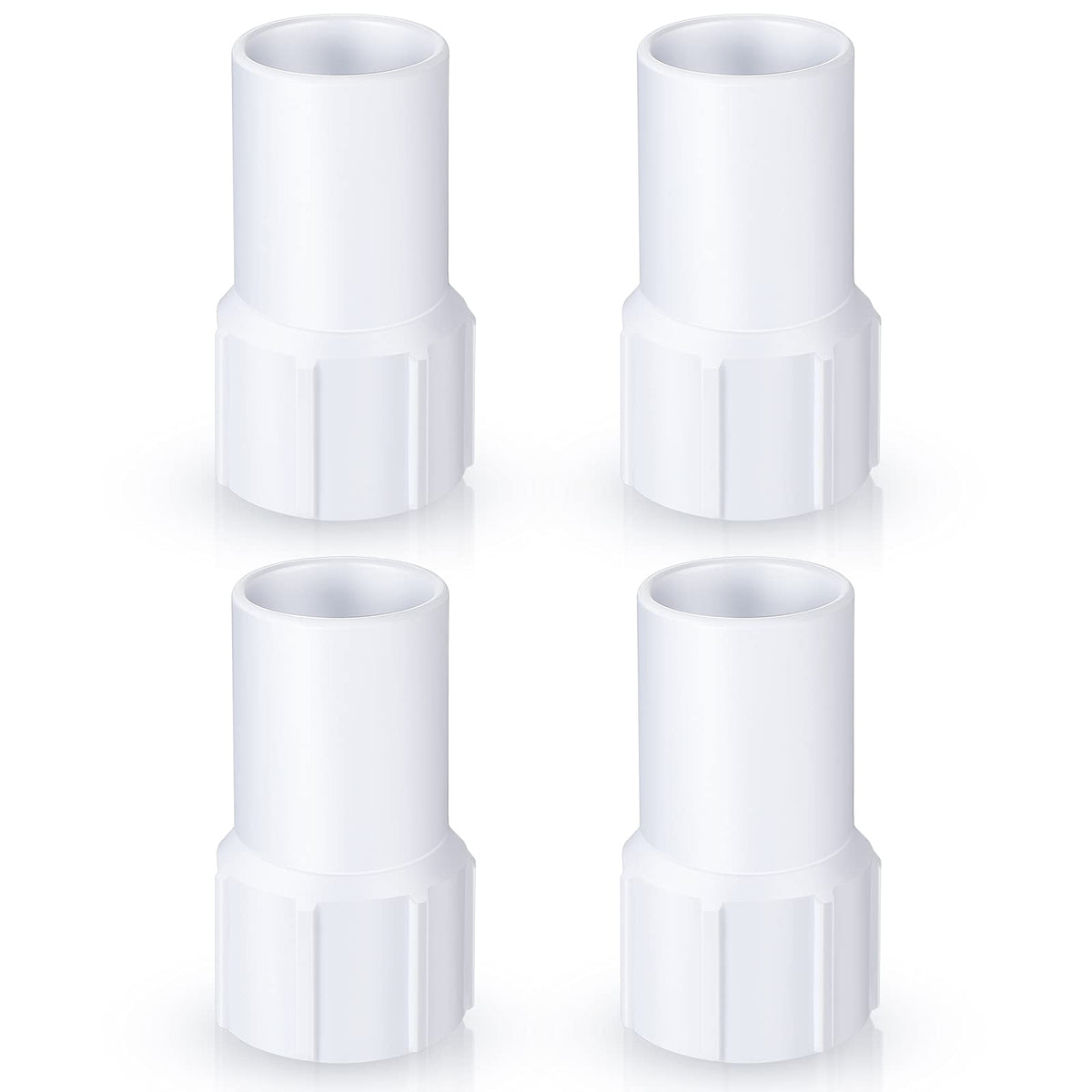 Outus pool vacuum hose cuff with 1-1/2 inch threads, side view.