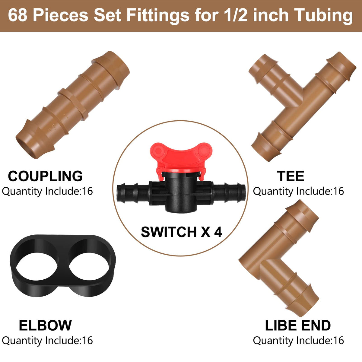 Outus switch connector for 1/2 inch drip tubing ensures quick, tool-free installation.