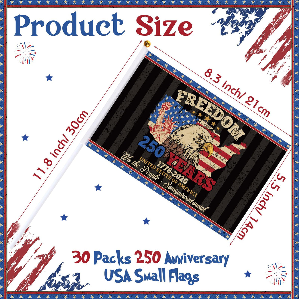 Outus 250-year USA flag close-up shows bright red, white, and blue.