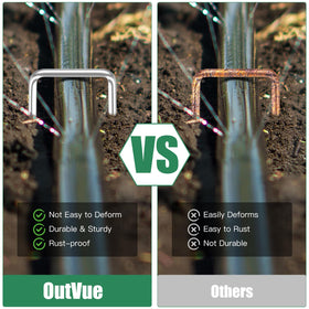 OutVue landscape fabric stake keeps decorative fabric in place and neat.