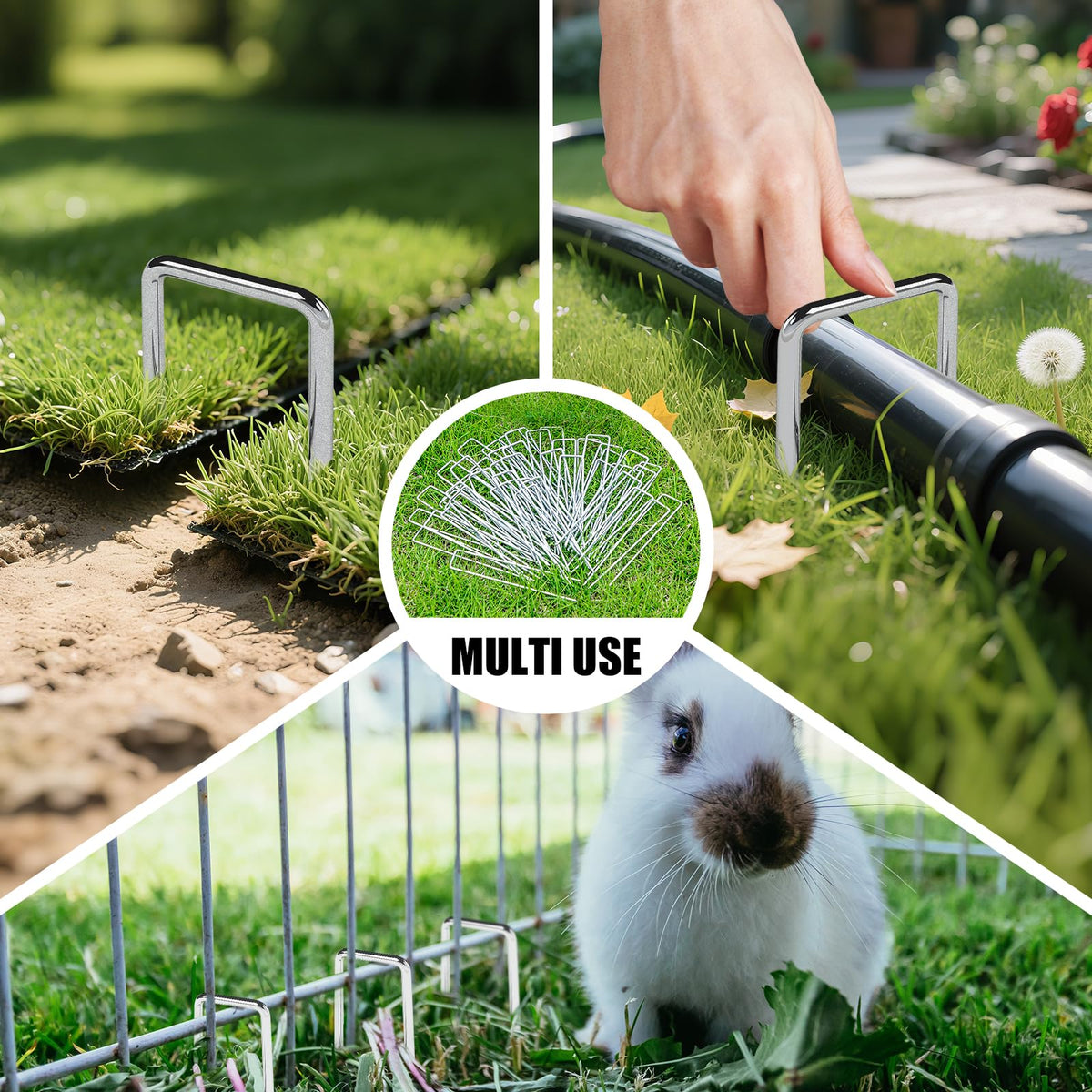 OutVue weed barrier pin secures barriers and netting against wind.