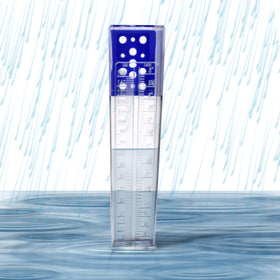OUTWEST TRADING backyard use scene, clearly readable rainfall measurements during garden care.