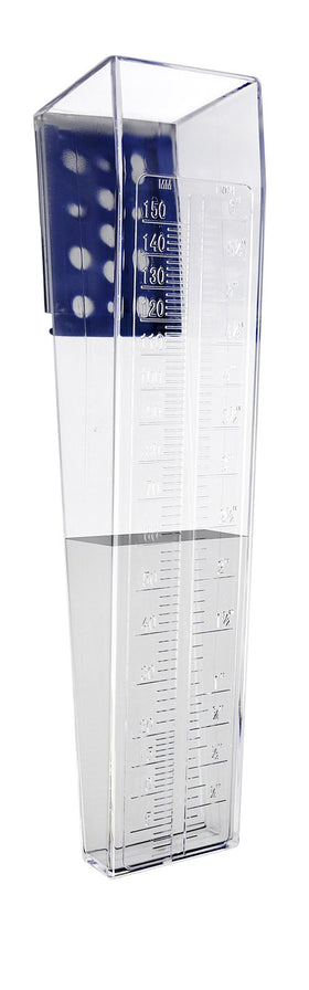 OUTWEST TRADING rain gauge front view, durable exterior ideal for outdoor weather and year-round use.