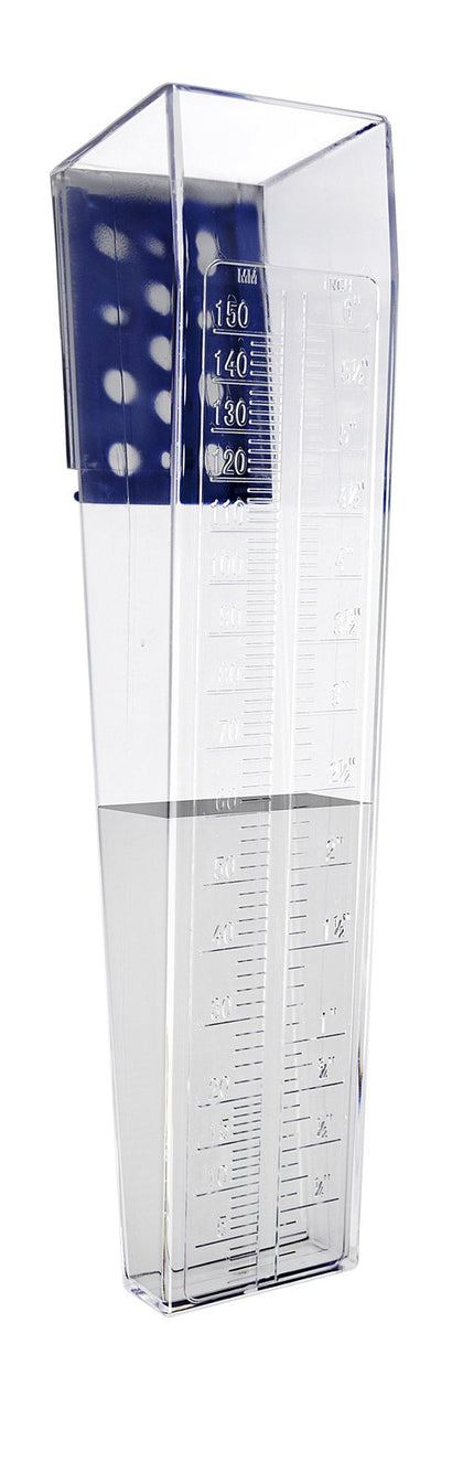 OUTWEST TRADING rain gauge front view, durable exterior ideal for outdoor weather and year-round use.