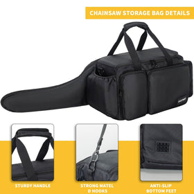 OUUTMEE chainsaw case front pockets keep small parts handy.