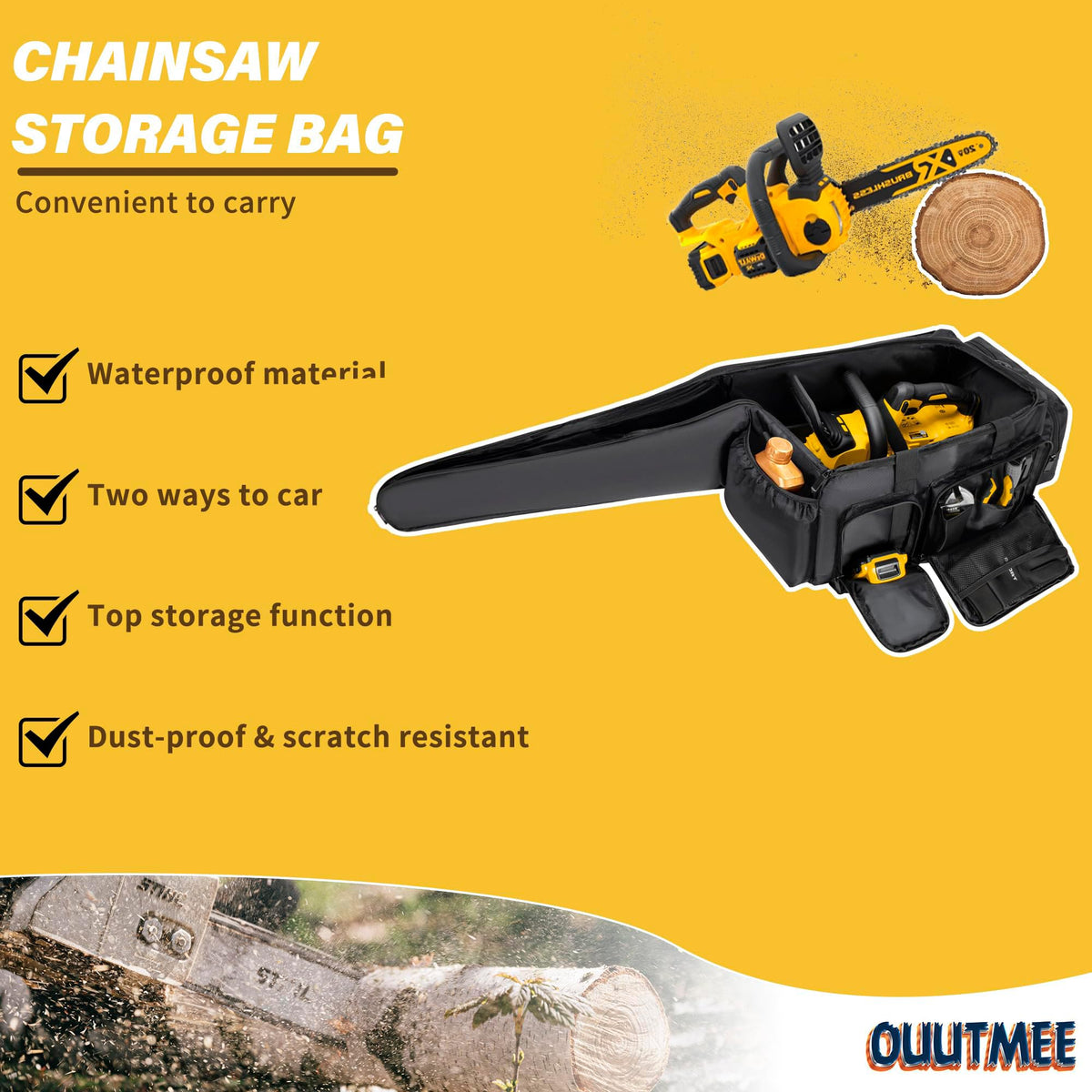 OUUTMEE chainsaw case side pockets organize oils and gloves.