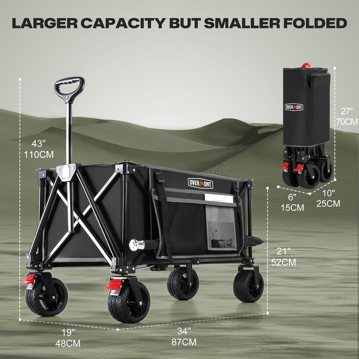 Overmont durable Oxford fabric stands up to outdoor use and washing.