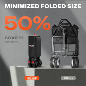 Overmont foldable wagon in compact storage mode saves space.
