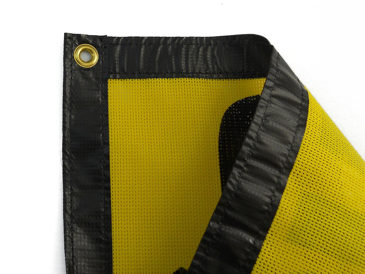 Close-up wrap-around stitch on Oversize Warning sign enhances durability.