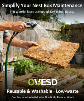OVESD coop cleaning brush helps remove manure and feathers for a cleaner coop.