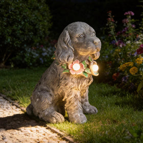 Ovewios decorative dog statue for patios, porches, and gardens.