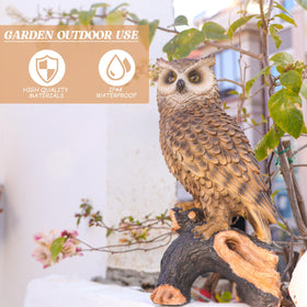 Ovewios durable owl statue resists weather perfect for patios and yards.