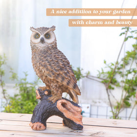 Ovewios outdoor owl statue greets guests and can deter birds.