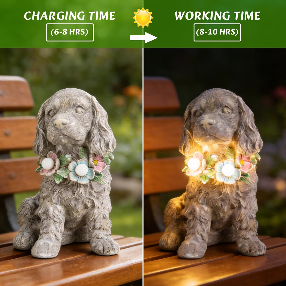 Ovewios resin garden decor dog statue provides a memorial touch.