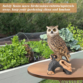 Ovewios perching forest owl on stump statue elevates garden ambiance.
