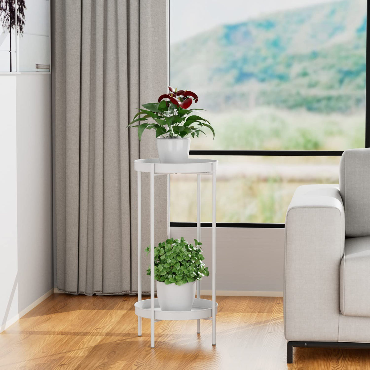 OVICAR tall plant rack with adjustable feet for stable placement.
