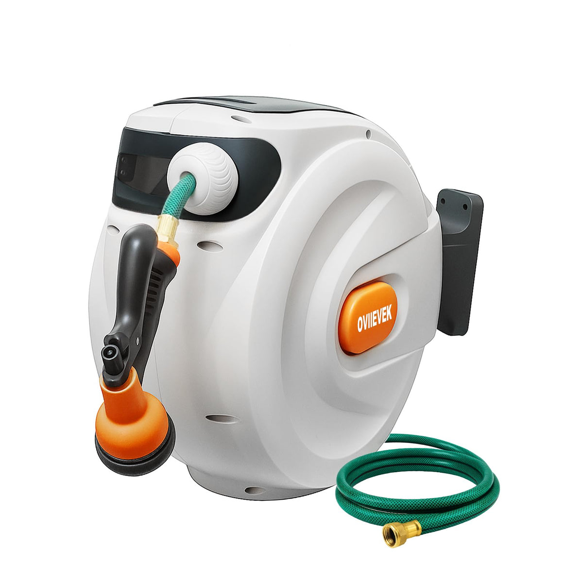 OVIIEVEK retractable hose reel on wall mount extends reach for garden watering