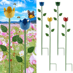 Ovrimelle bee water station with red flower design attracts pollinators in the garden.