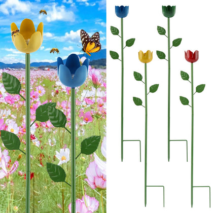 Ovrimelle bee water station with red flower design attracts pollinators in the garden.