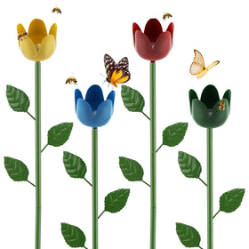 Ovrimelle bee water station with yellow flower design attracts pollinators in the garden.