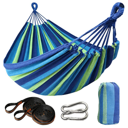 Ovyuzhen canvas outdoor hammock in setup for stable backyard relaxation.