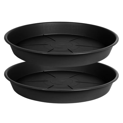 ovzilki 14-inch plant saucer tray in black protecting floors from water runoff