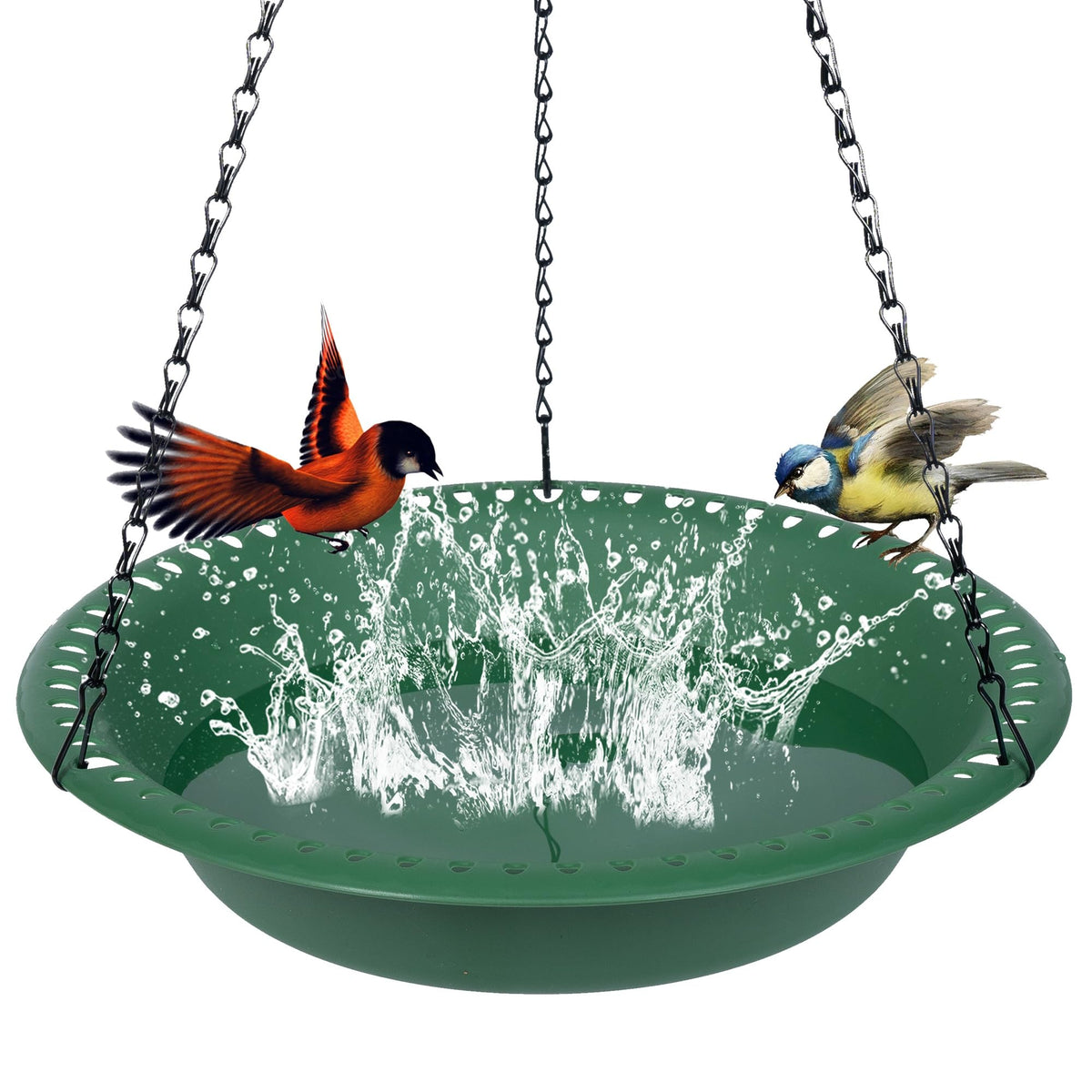 OVZILKI 12inch hanging green bird bath bowl for outdoor water access