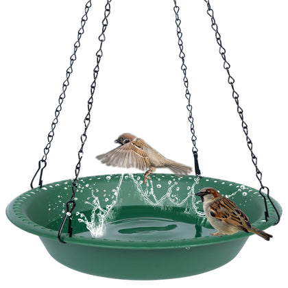 OVZILKI bird bath hanging green 13.6-inch diameter—a spacious drinking and bathing bowl for backyard birds.