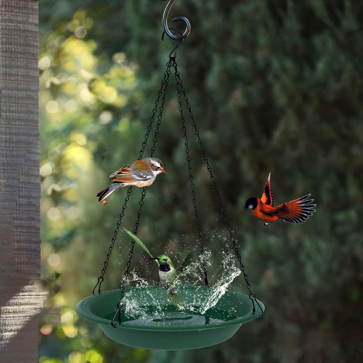 OVZILKI hanging bird bath in the garden invites visits