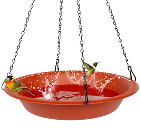 OVZILKI hanging bird bath terracotta bowl with sturdy chain for outdoor use