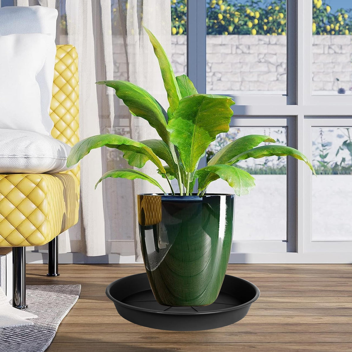OVZILKI outdoor-indoor use saucer showing drainage collection tray.