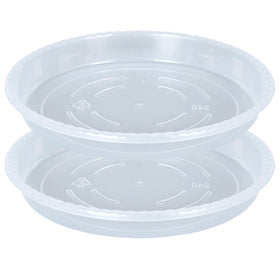 OVZILKI plant saucer 16inch top view, sturdy clear tray for drainage capture.