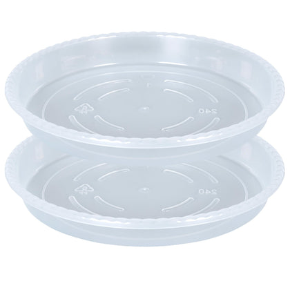 OVZILKI plant saucer 16inch top view, sturdy clear tray for drainage capture.