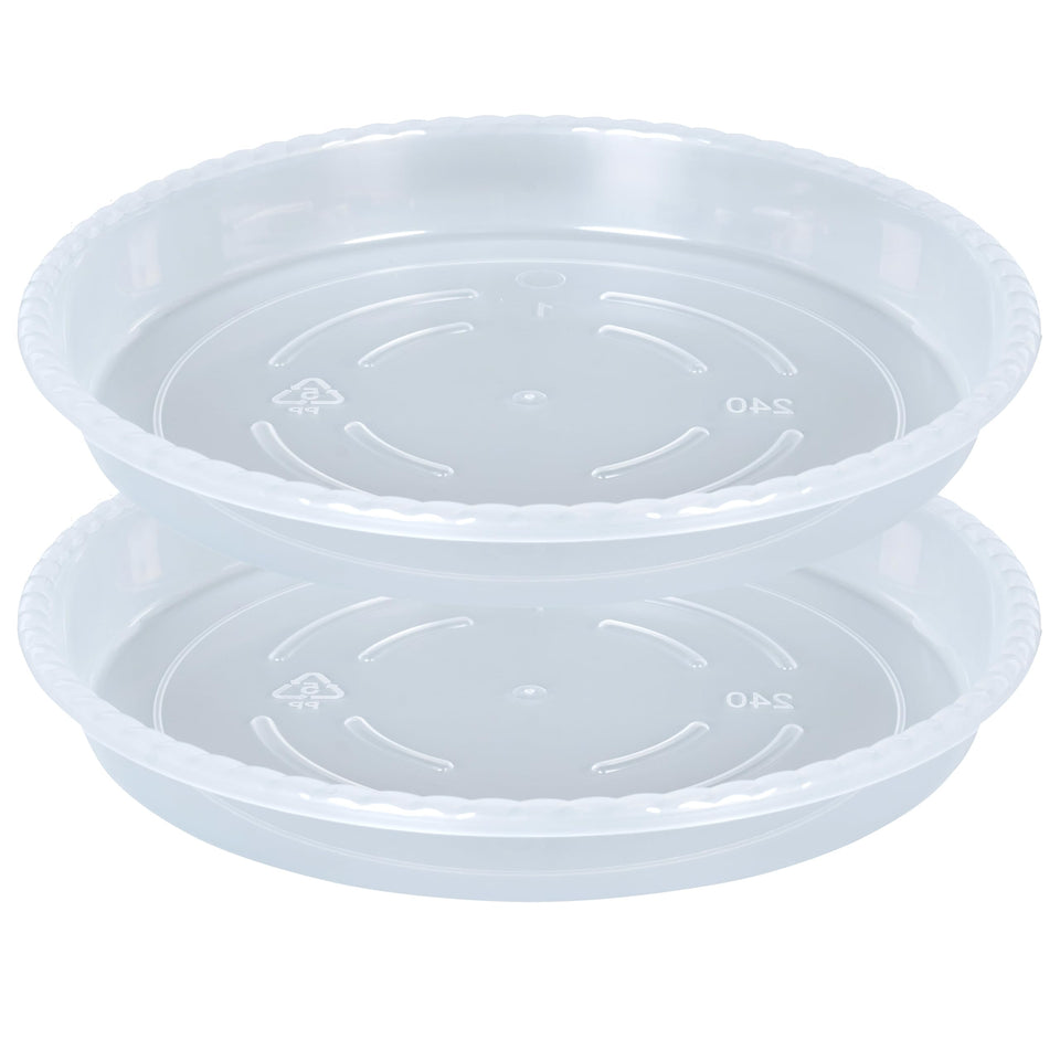 OVZILKI plant saucer 16inch top view, sturdy clear tray for drainage capture.