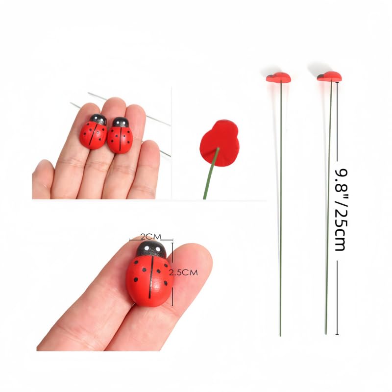 owemeet 8-inch ladybug garden stake adds color to pots and lawn