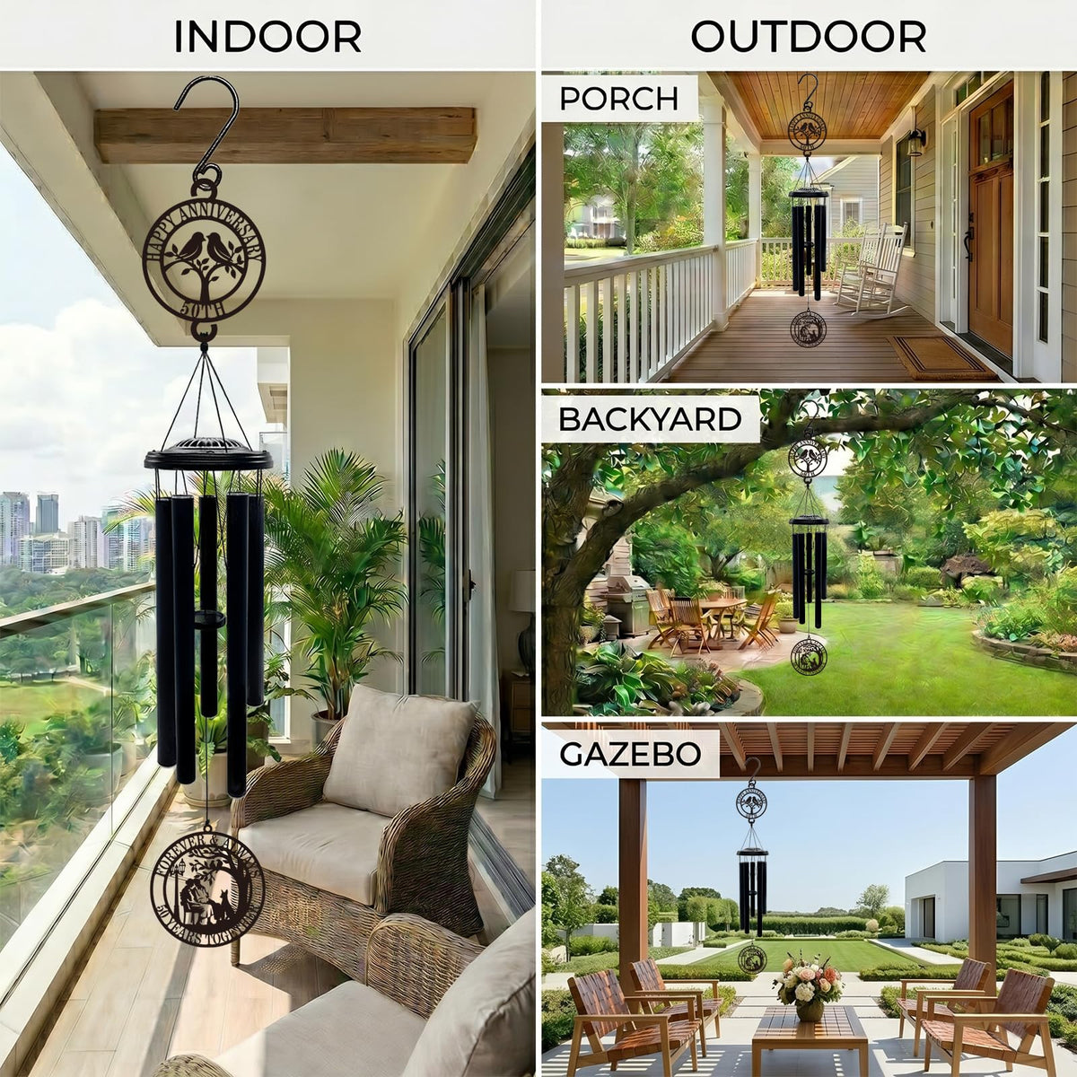 OWFCBEI wind chime measures 37 inches for dramatic garden sound.